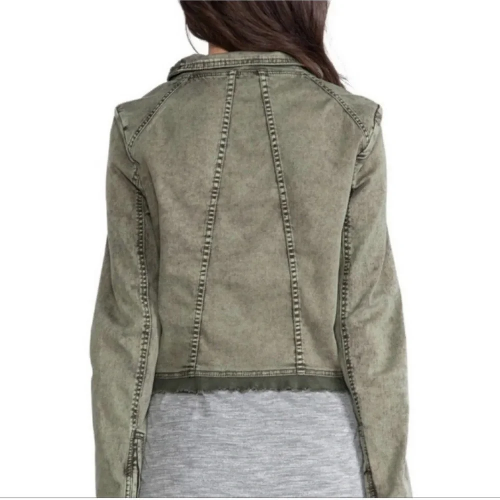❤️ Free People Army Green Stretch Twill Moto Collapsing Front Jacket - Picture 3 of 11